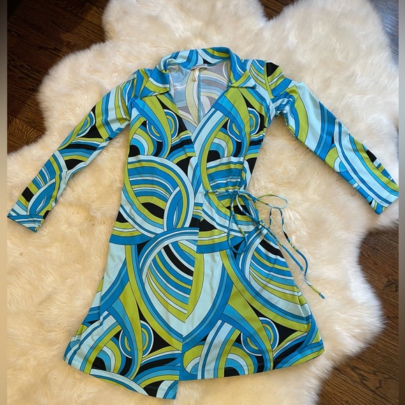 Vintage 90s Moanora Pucci-esque DeeLite DeeGroovy print wrap dress - Picture 2 of 10